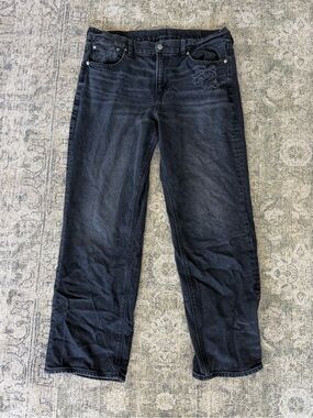 American Eagle Curve Stretch Denim Jeans Straight Leg High Waist Black Size 32